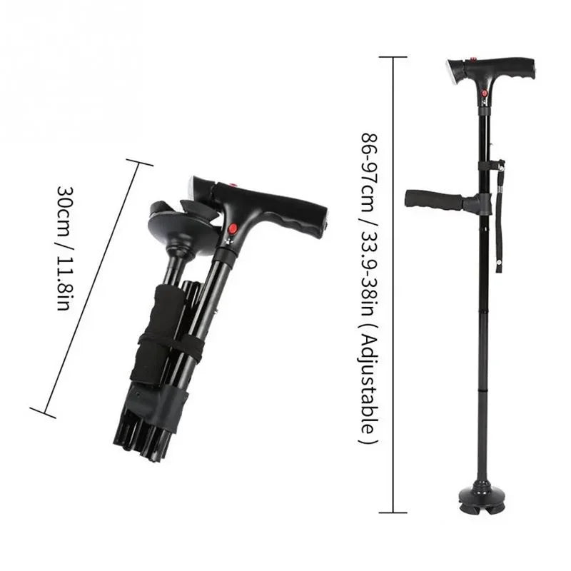 Collapsible Telescopic Walking Cane with LED and Double Handle.