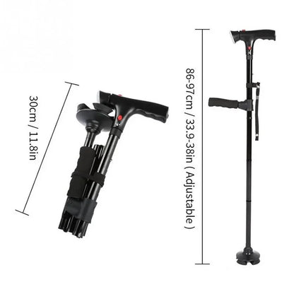 Collapsible Telescopic Walking Cane with LED and Double Handle.