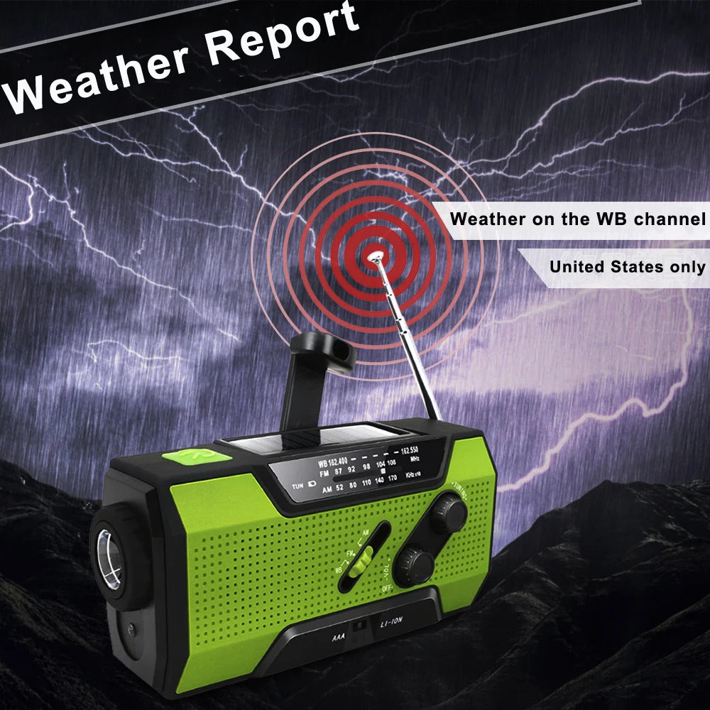 Emergency Weather Radio Solar/Hand Crank Charging, Battery Operated, SOS Alarm