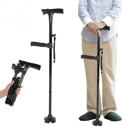 Collapsible Telescopic Walking Cane with LED and Double Handle.