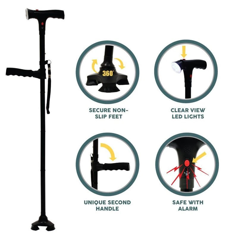 Collapsible Telescopic Walking Cane with LED and Double Handle.