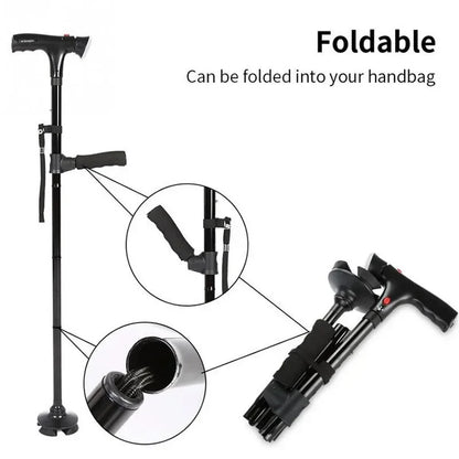 Collapsible Telescopic Walking Cane with LED and Double Handle.